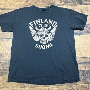 Mens Fox Originals Finland Suomi Viking Skull Graphic T‎ Shirt XL Black